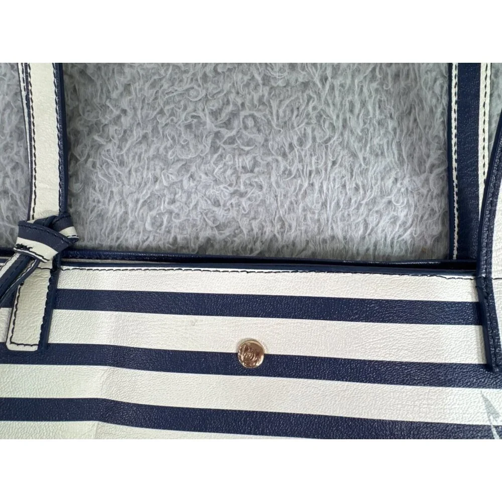 Tommy Bahama Floral Stripe Tote W/Pouch Navy White Faux Leather Travel Beach 90s - Picture 12 of 16